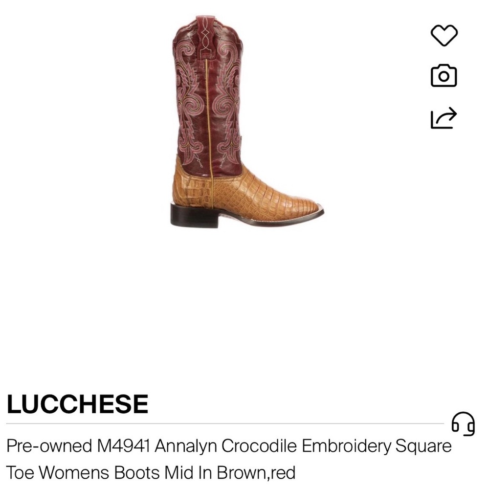 Lucchese Tan/Burgundy Caiman (Croc) Women’s Cowboy Boots - Picture 9 of 10